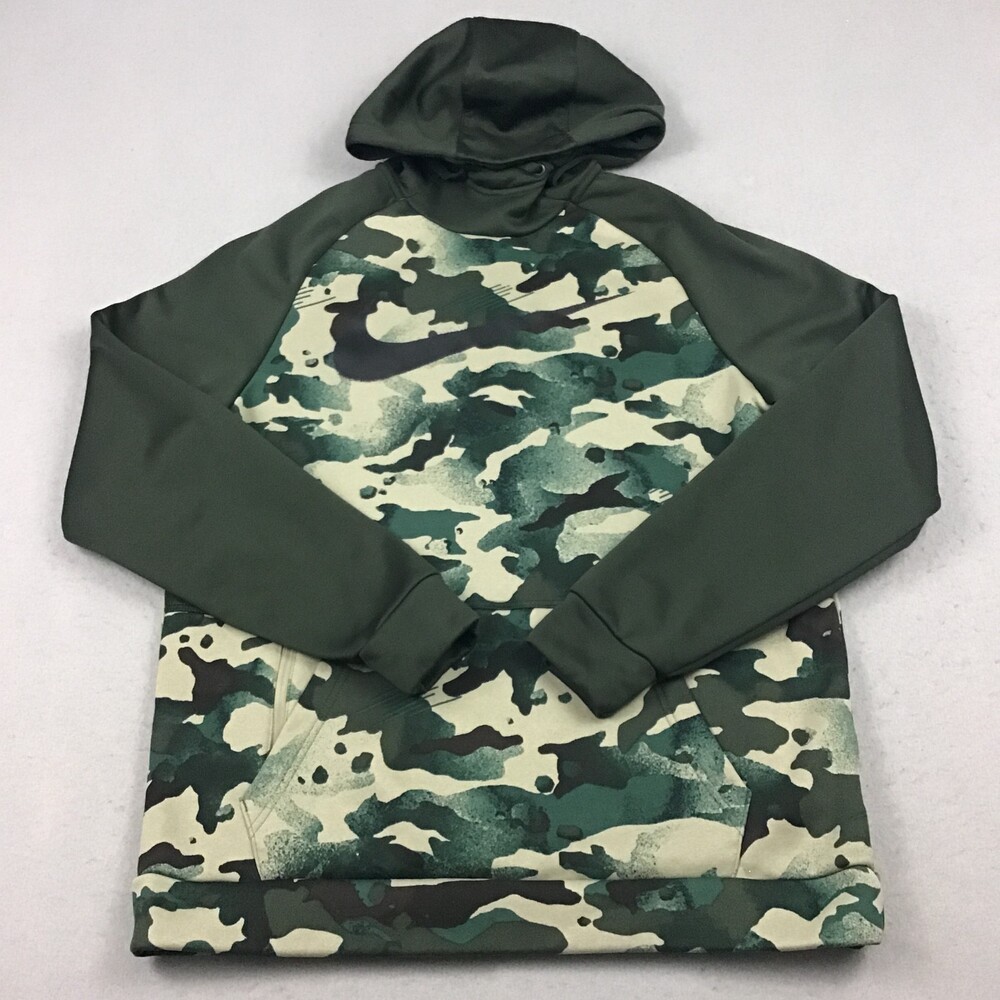 Nike Hoodie Men Medium Green Camo Therma Sweatshirt Pullover Training Dri Fit M